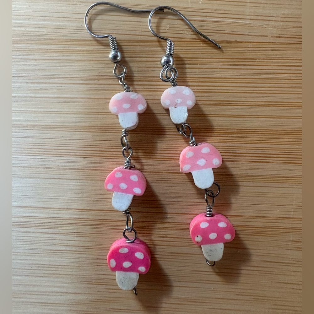 Pink Mushroom Dangle Earrings